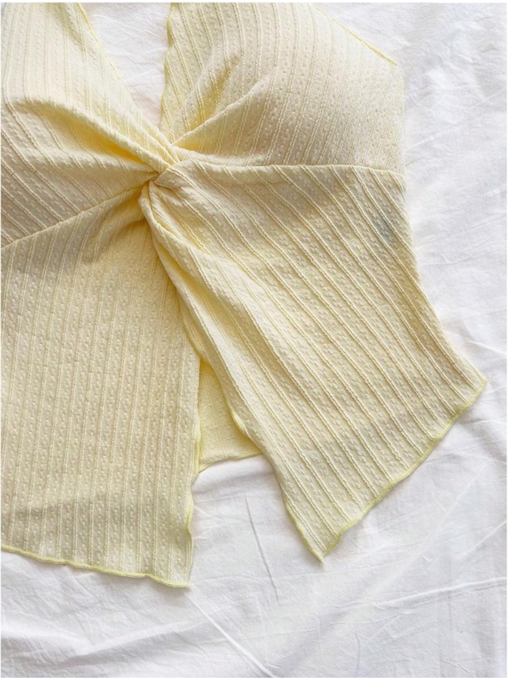 Yellow Halter Tie Front Ribbed Top - Picture 2 of 3